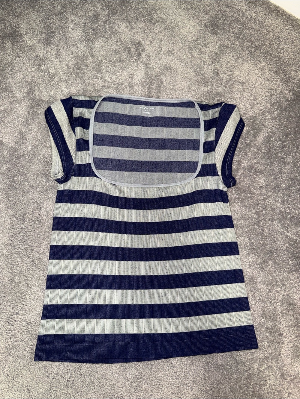 Free People Navy and Gray Striped Square-Neck Tee (Never Worn)